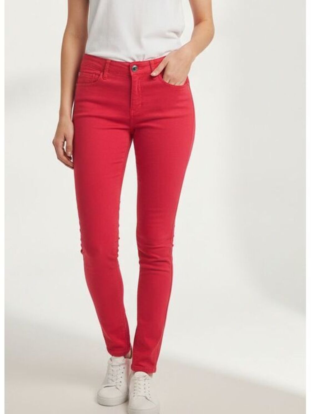 Red Skinny Pants Women's Slim Fit Stretch Trousers Bright Color
